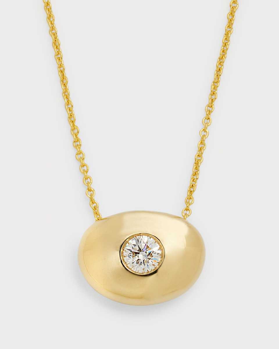 18K Yellow Gold Solitaire Diamond Bean Pendant Necklace
