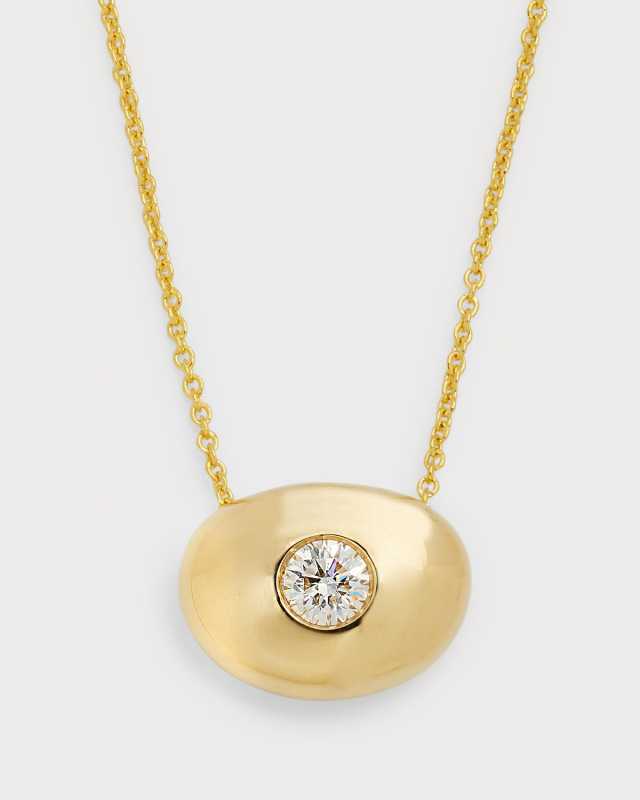 18K Yellow Gold Solitaire Diamond Bean Pendant Necklace