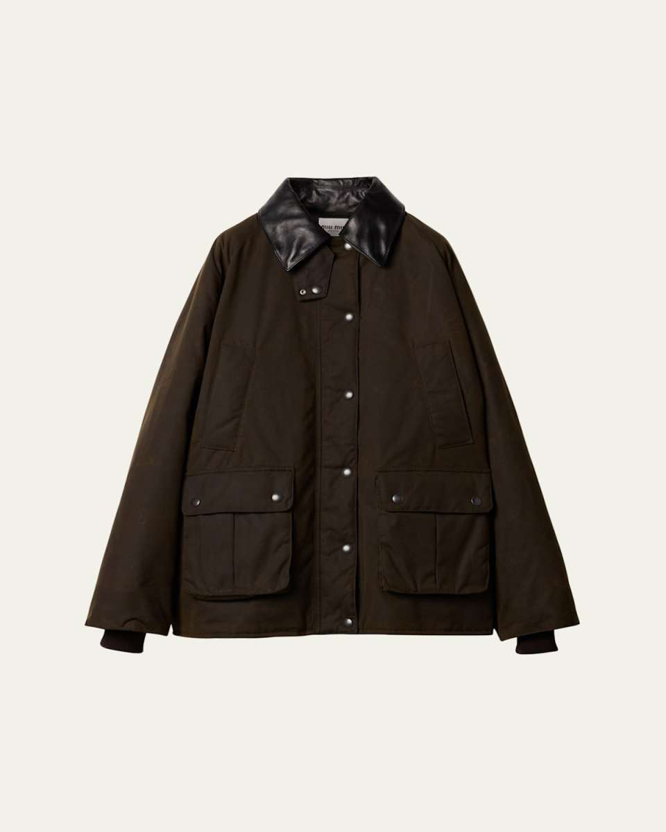 Waxed Canvas Leather Collar Oversized Jacket