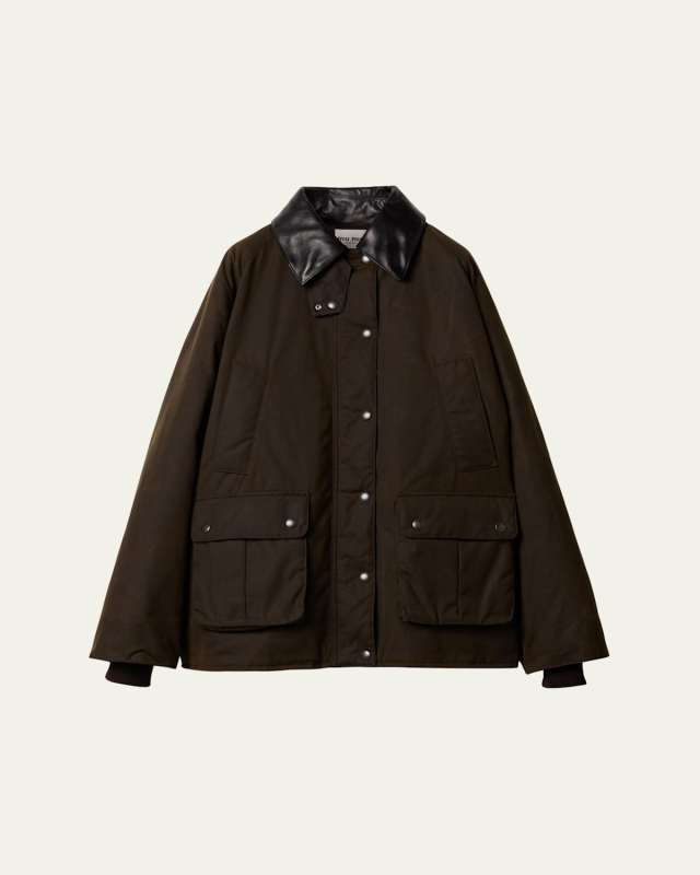 Waxed Canvas Leather Collar Oversized Jacket
