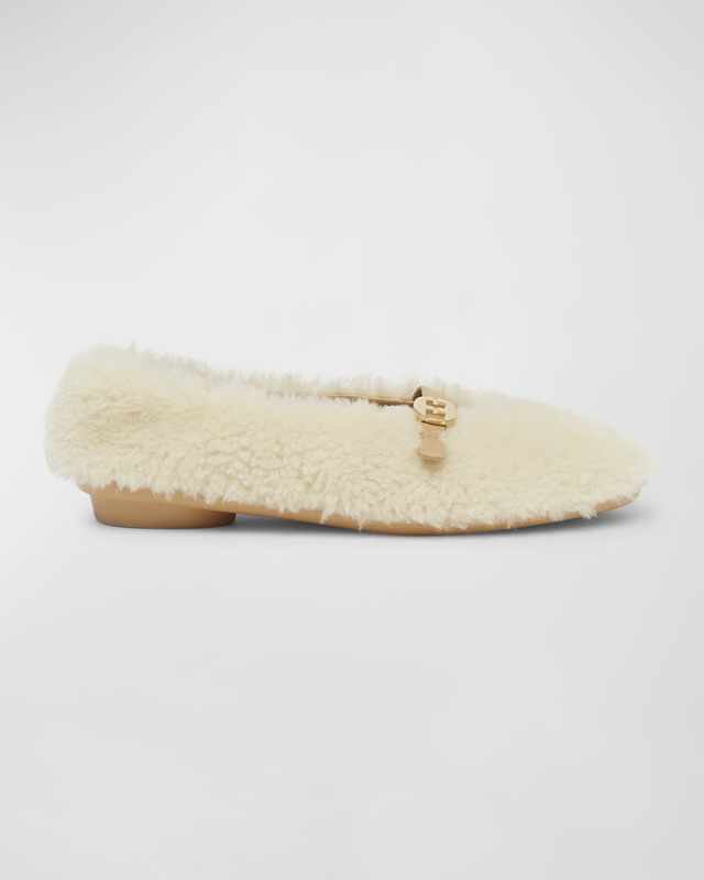 Noella Shearling Buckle Ballerina Flats