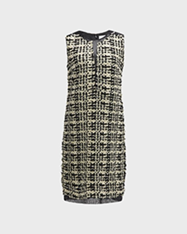 Sleeveless Organza-Trim Metallic Slub Paillette Plaid Knit Dress