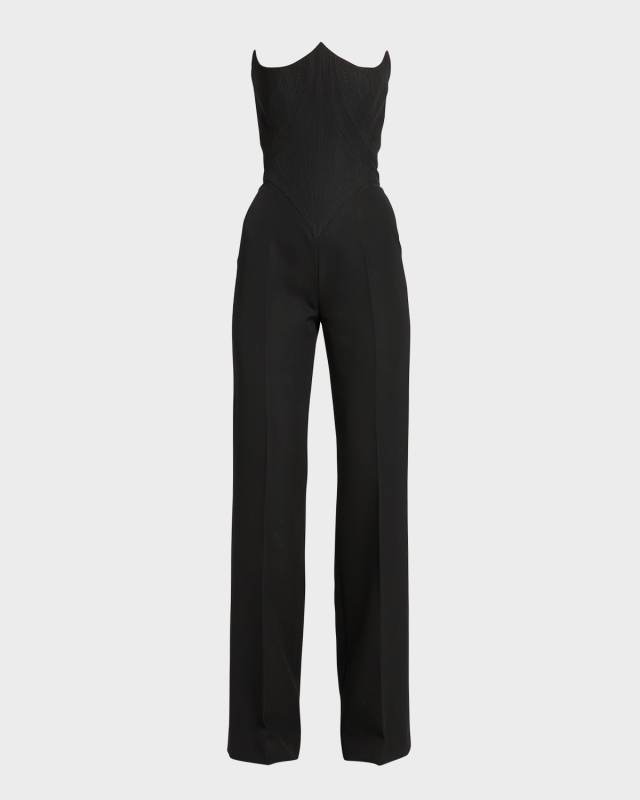 Strapless Tailored Jumpsuit with Lace-Up Back