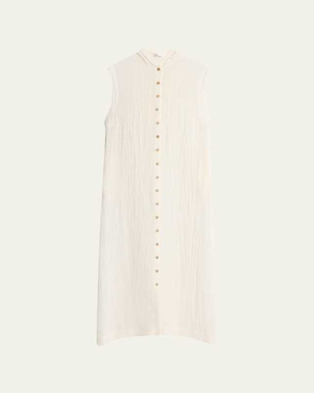 Sheer Button-Front Sleeveless Caftan