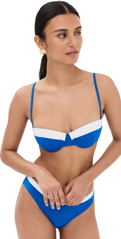 STAUD Jo Balconette Bikini Top Sapphire/White