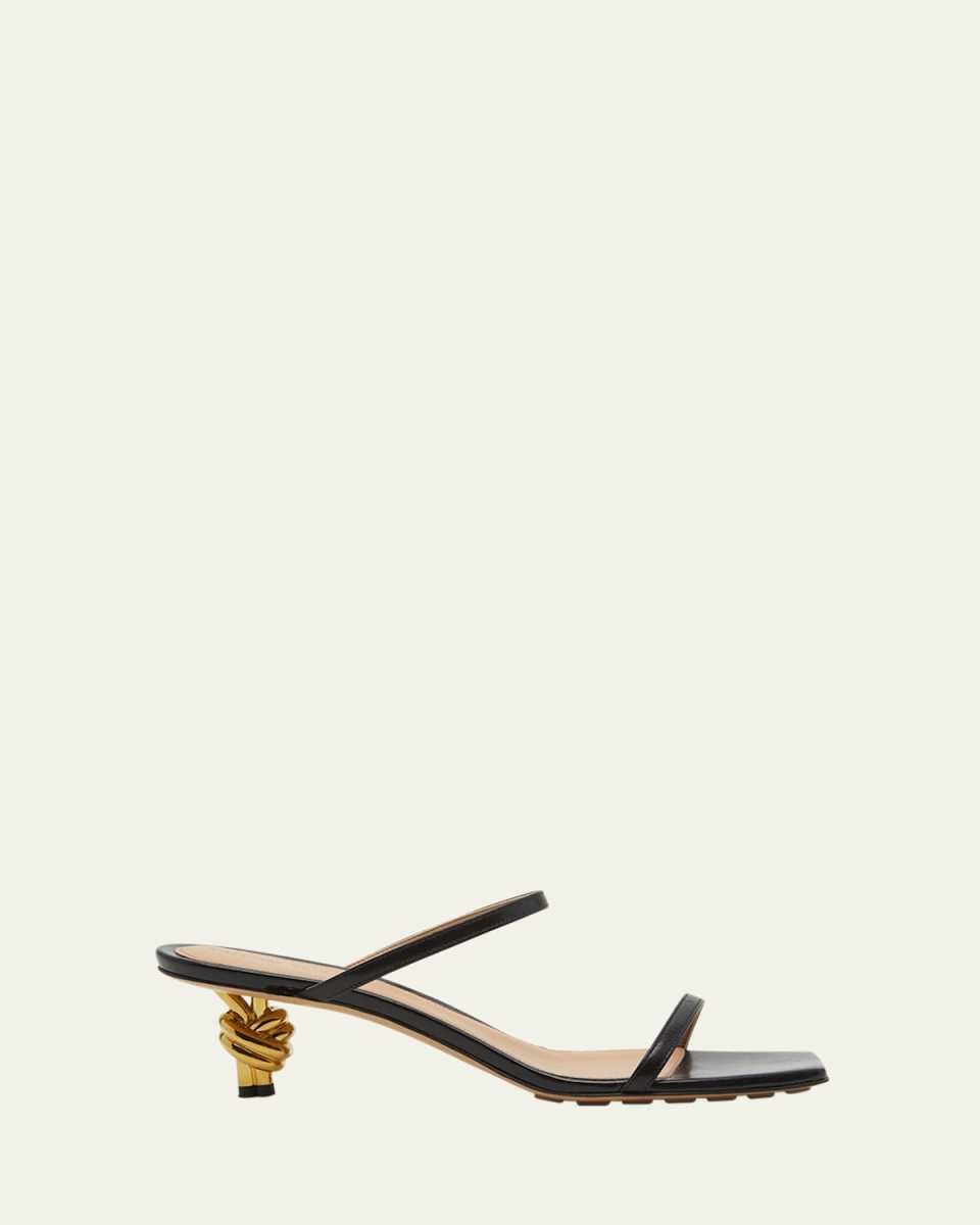 Leather Two-Band Knot Slide Sandals