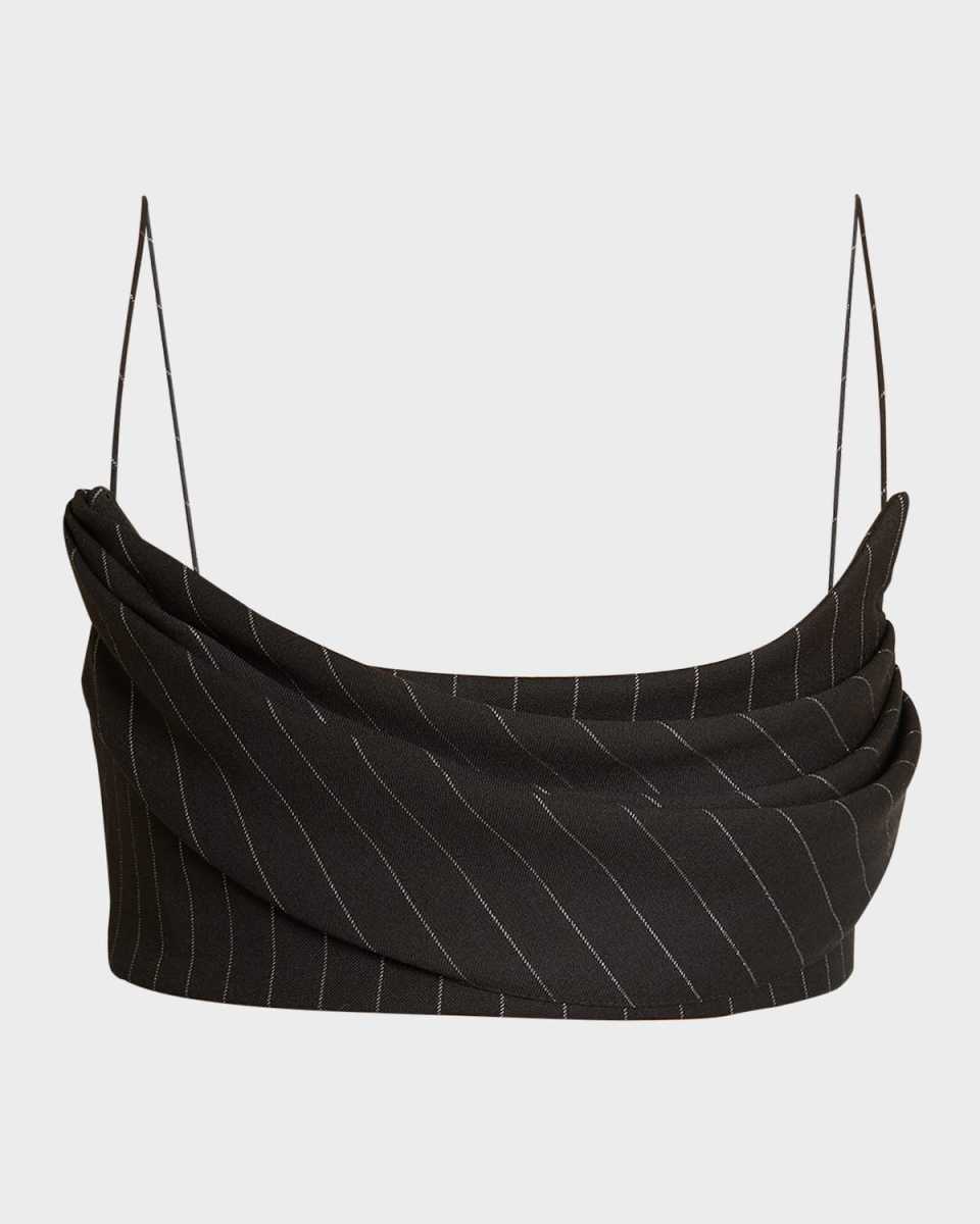 Metallic Pinstripe Drape Crop Tank Top