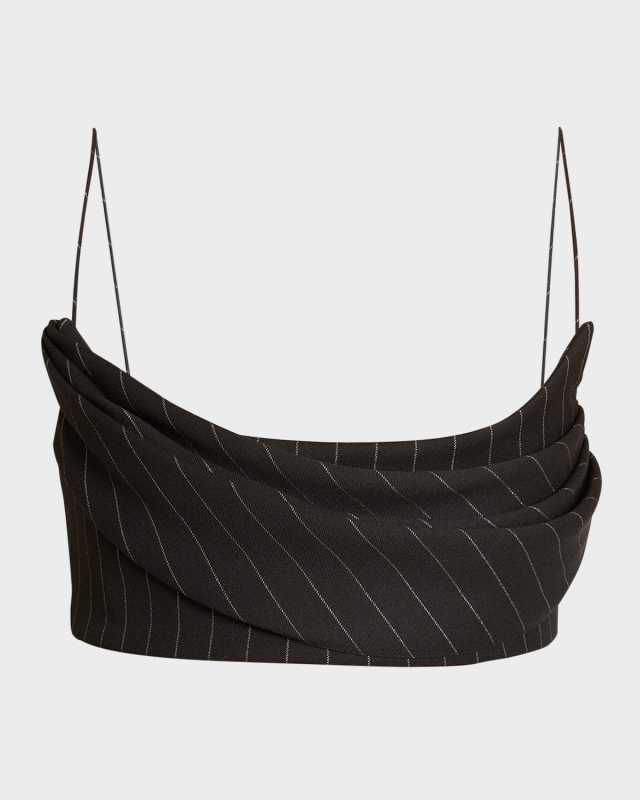 Metallic Pinstripe Drape Crop Tank Top