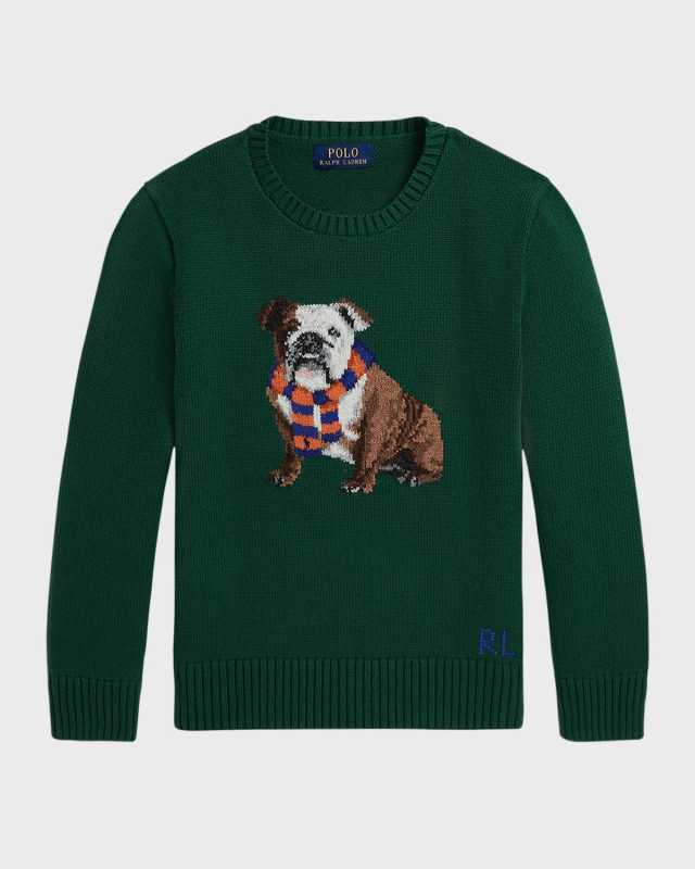 Boy's Bulldog Intarsia Knit Sweater, Size 2-7