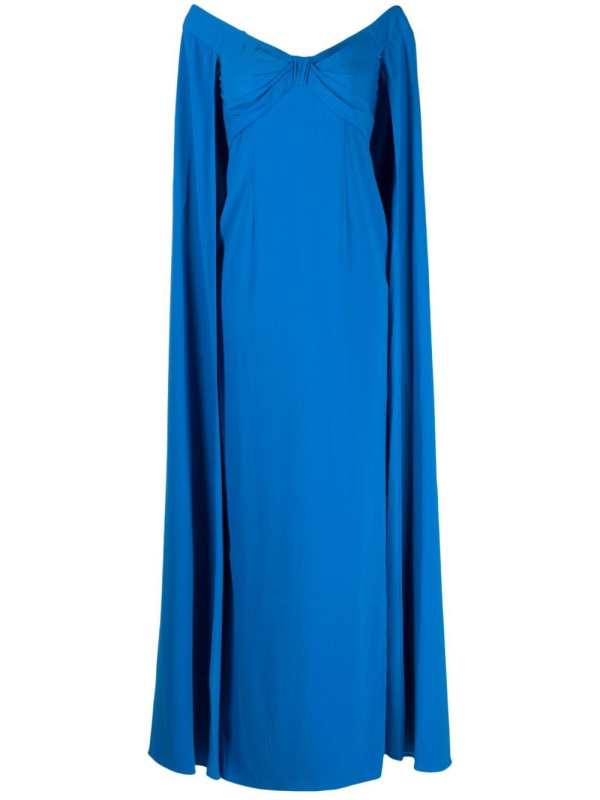 off-shoulder cape-detail gown