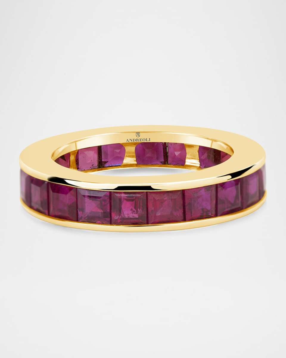 18K Yellow Gold Red Sapphire Eternity Band, Size 5