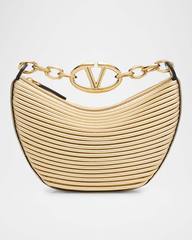 VLOGO Mini Textured Calfskin Moon Hobo Bag