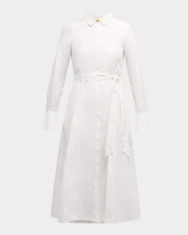 Annette Long-Sleeve Pleated Shirtdress