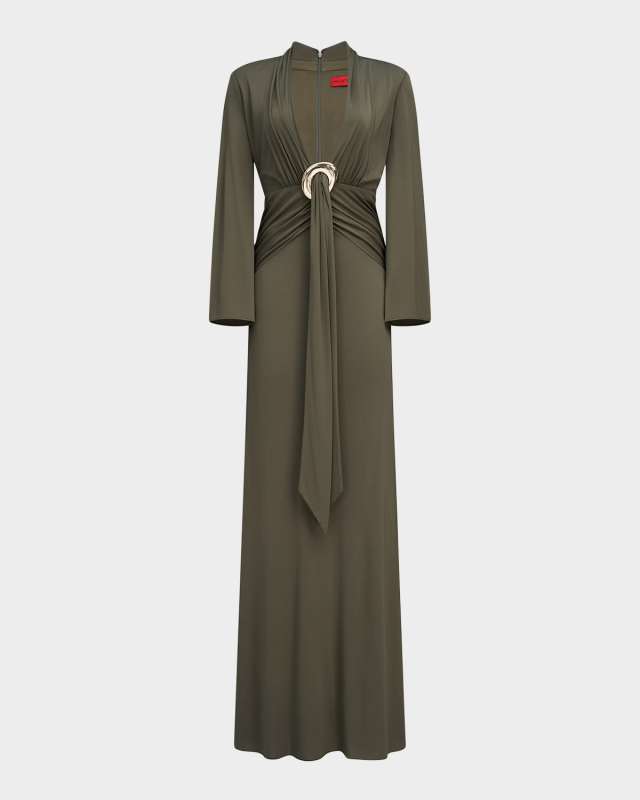 Ahano Draped Deep V-Neck Jersey Gown
