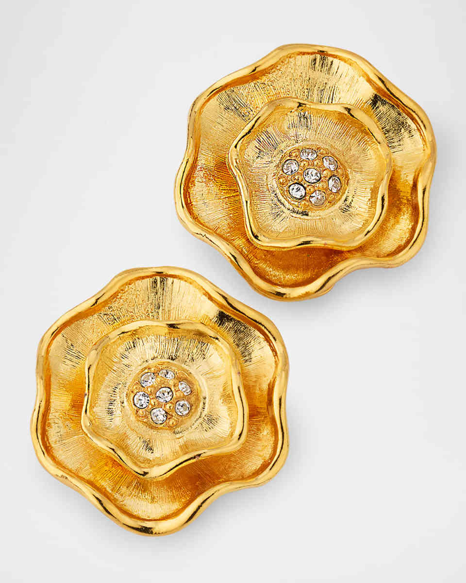 Flower Clip-On Earrings with Rhinestones