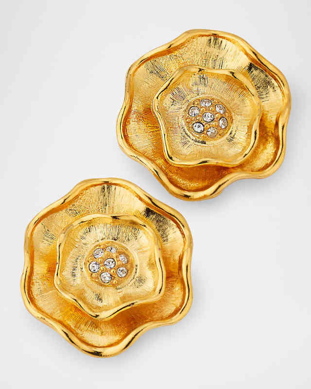 Flower Clip-On Earrings with Rhinestones