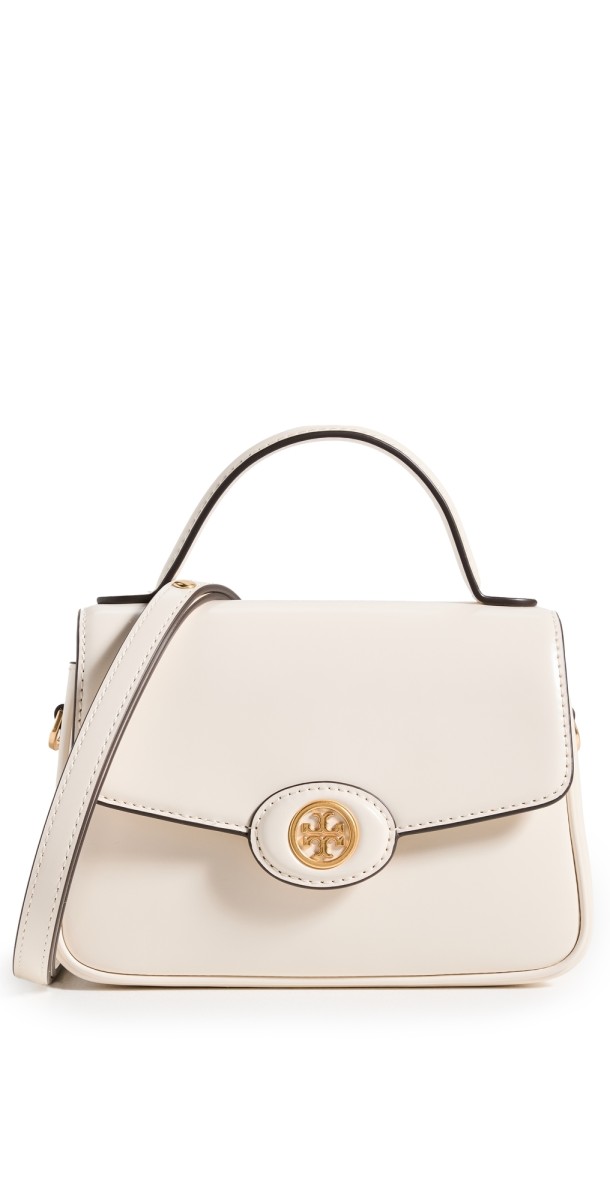 Tory Burch Robinson Spazzolato Small Top Handle Bag Light Cream