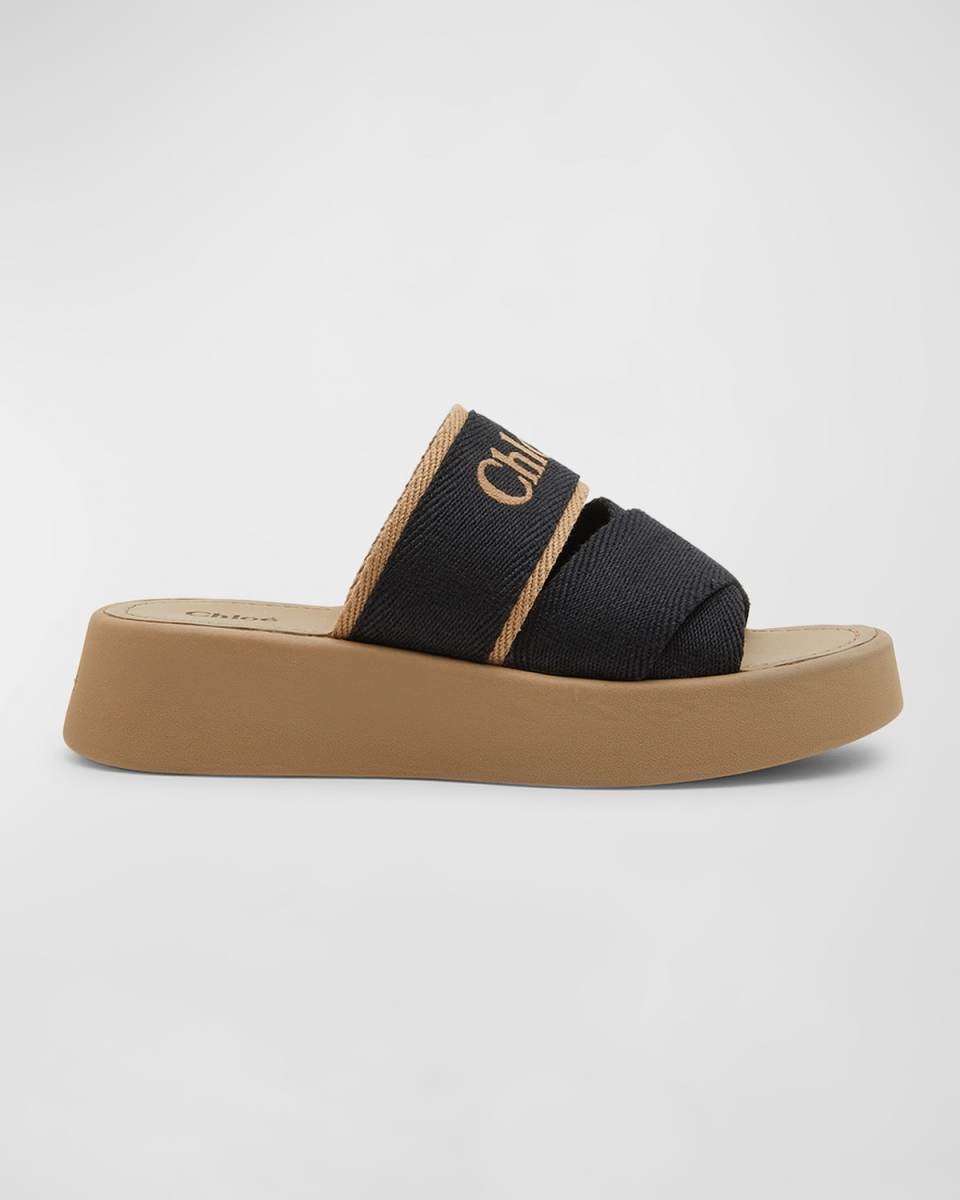 Mila Linen Logo Slide Sandals