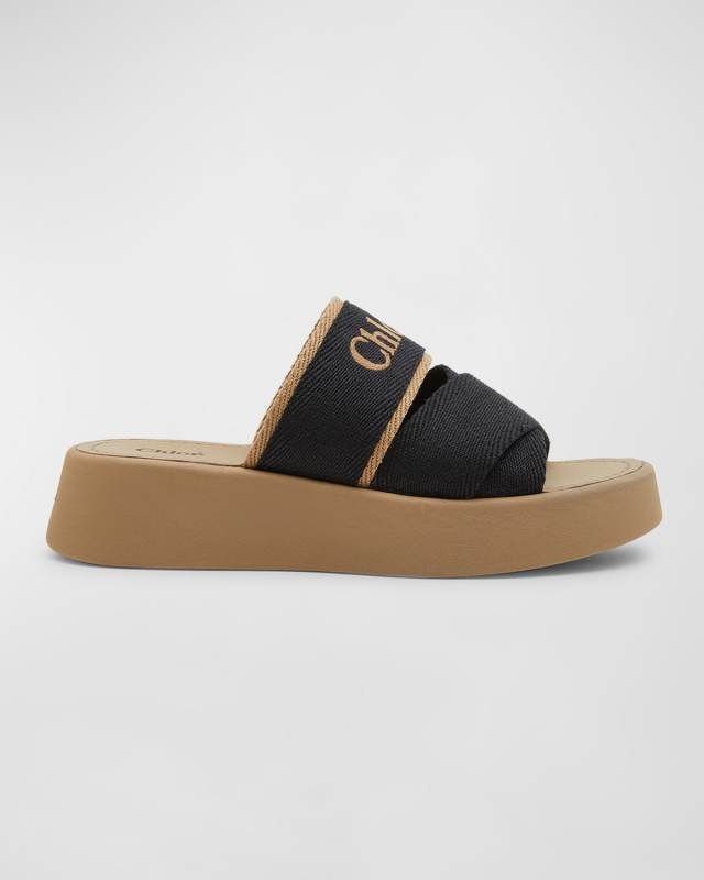 Mila Linen Logo Slide Sandals