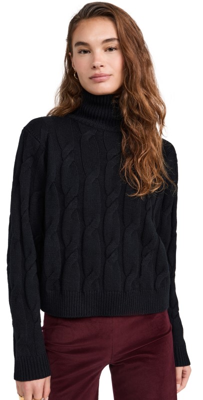 FRAME Cable Knit Turtleneck Black