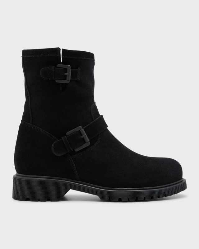 Hanna Suede Buckle Moto Booties