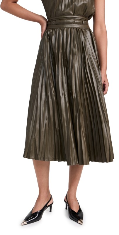 Proenza Schouler White Label Rosalyn Skirt in Faux Leather Dark Fern
