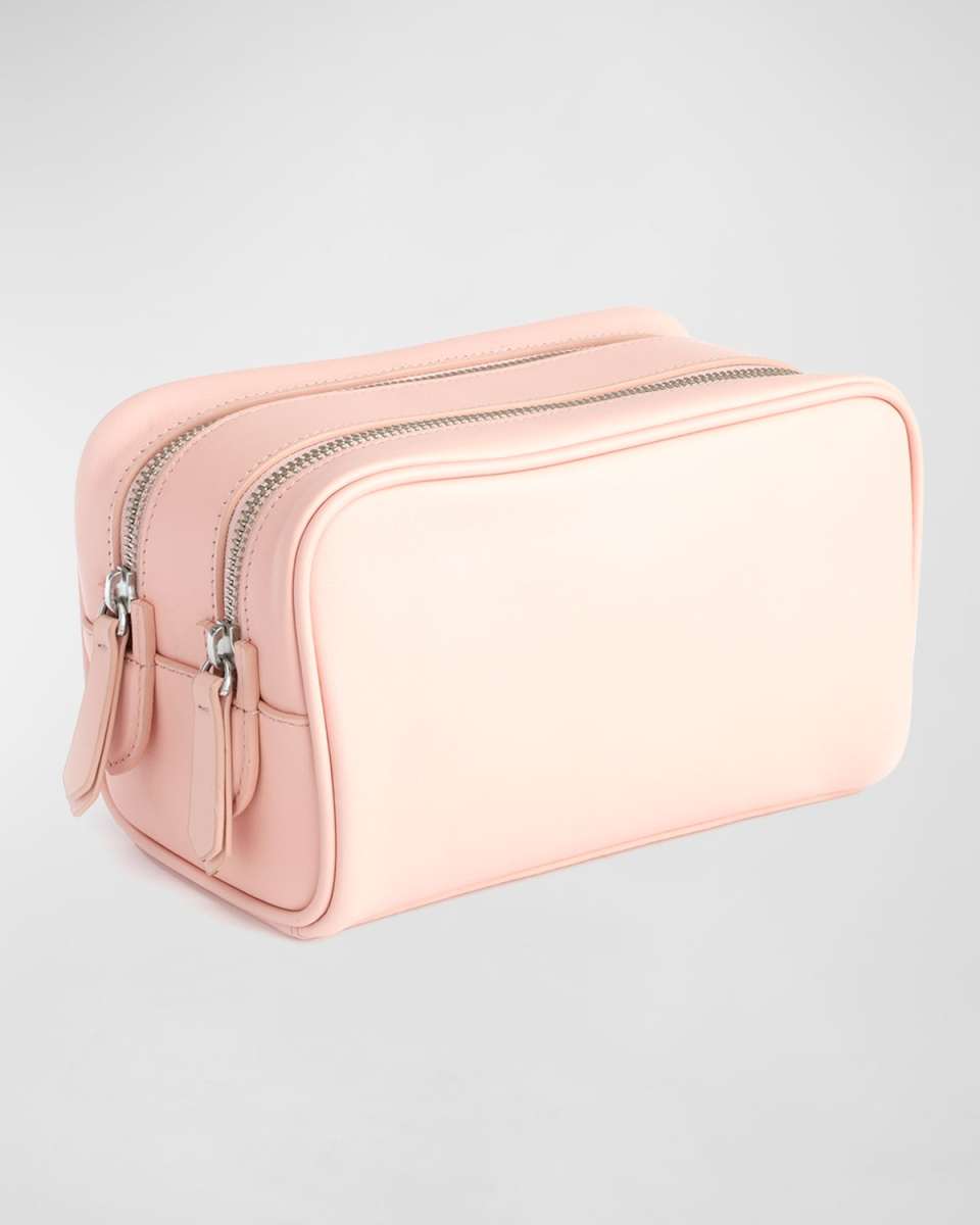 Monogrammed Double Zip Leather Toiletry Bag