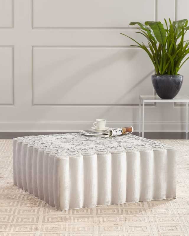 Beaded Velvet Square Ottoman
