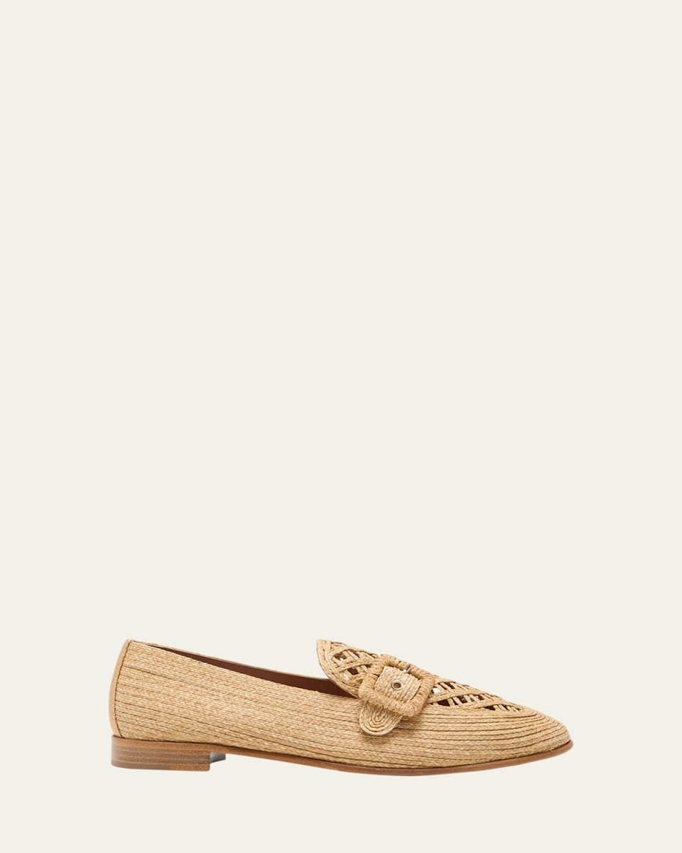 Visconti Raffia Buckle Loafers