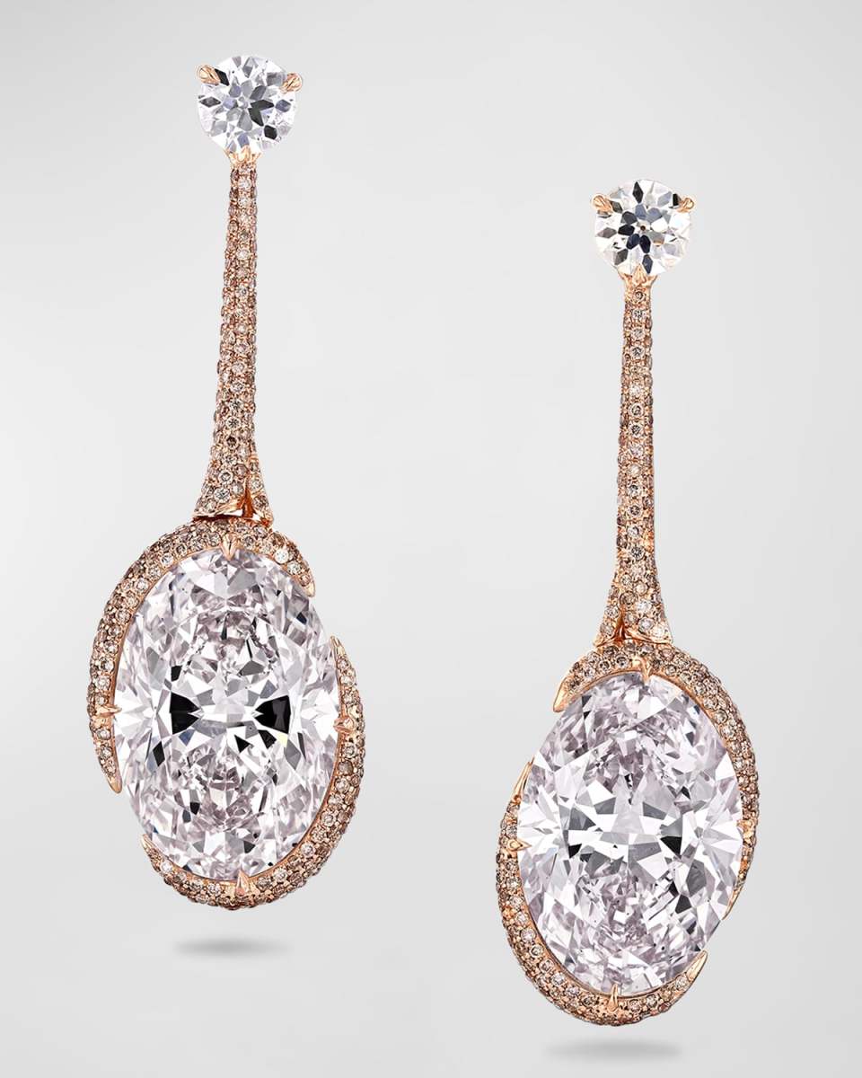 18K Rose Gold Large Oval Diamond Drop Earrings, 1.30tcw, 1.82"L x 0.55"W