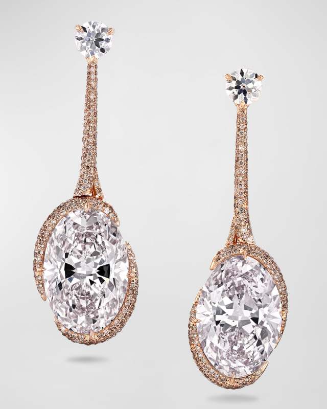 18K Rose Gold Large Oval Diamond Drop Earrings, 1.30tcw, 1.82"L x 0.55"W