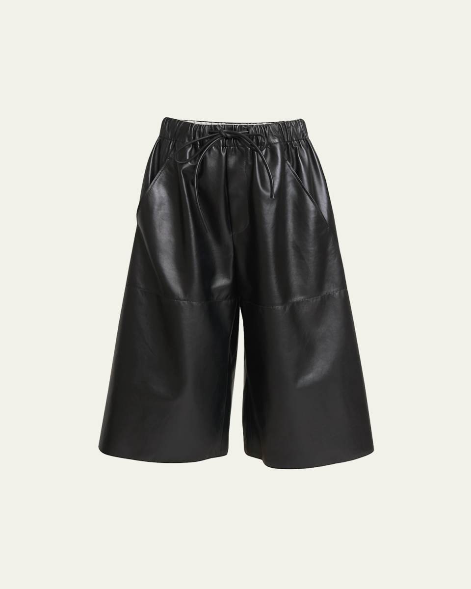 Cropped Wide-Leg Pull-On Leather Pants