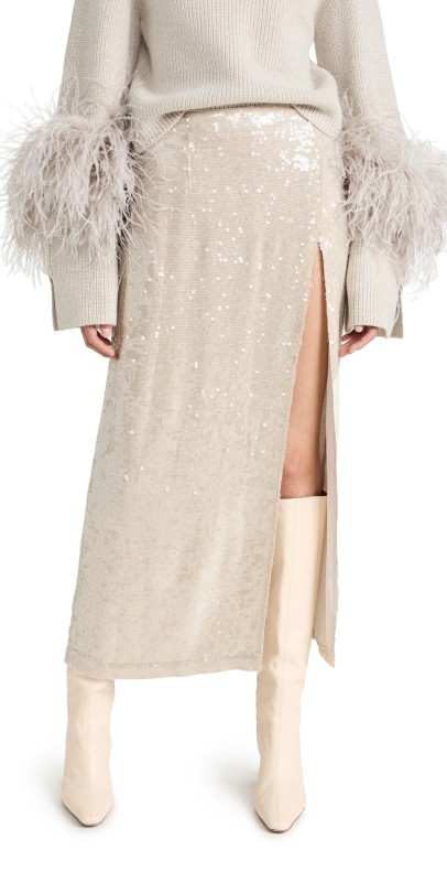 LAPOINTE Sequin Viscose High Waist Slit Skirt Gray