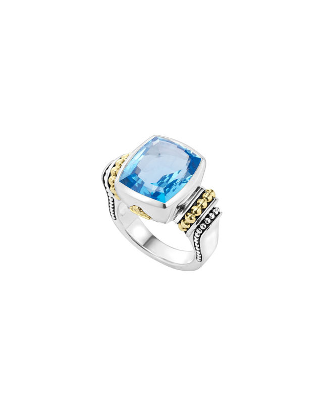 Caviar Color 14mm Blue Topaz Ring, Size