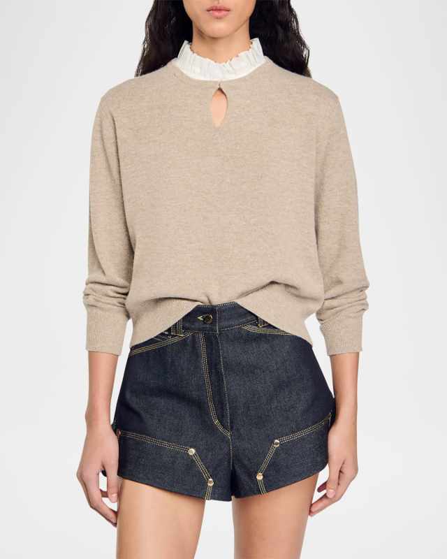 Isaure Ruffled Poplin Collar Wool Cashmere Sweater