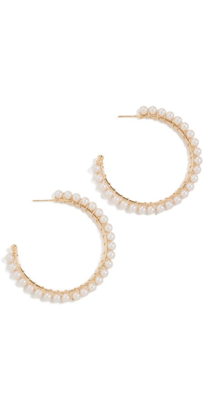 By Adina Eden Large Pearl Hoop Earrings Gold