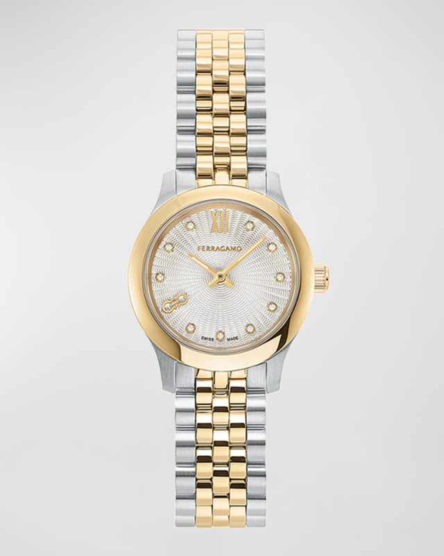25mm Ferragamo Duo Mini Watch with Silver Dial, Two Tone