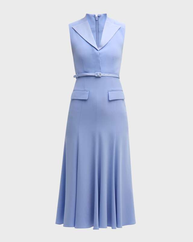 Sleeveless Satin Crepe Midi Shirtdress With Belt
