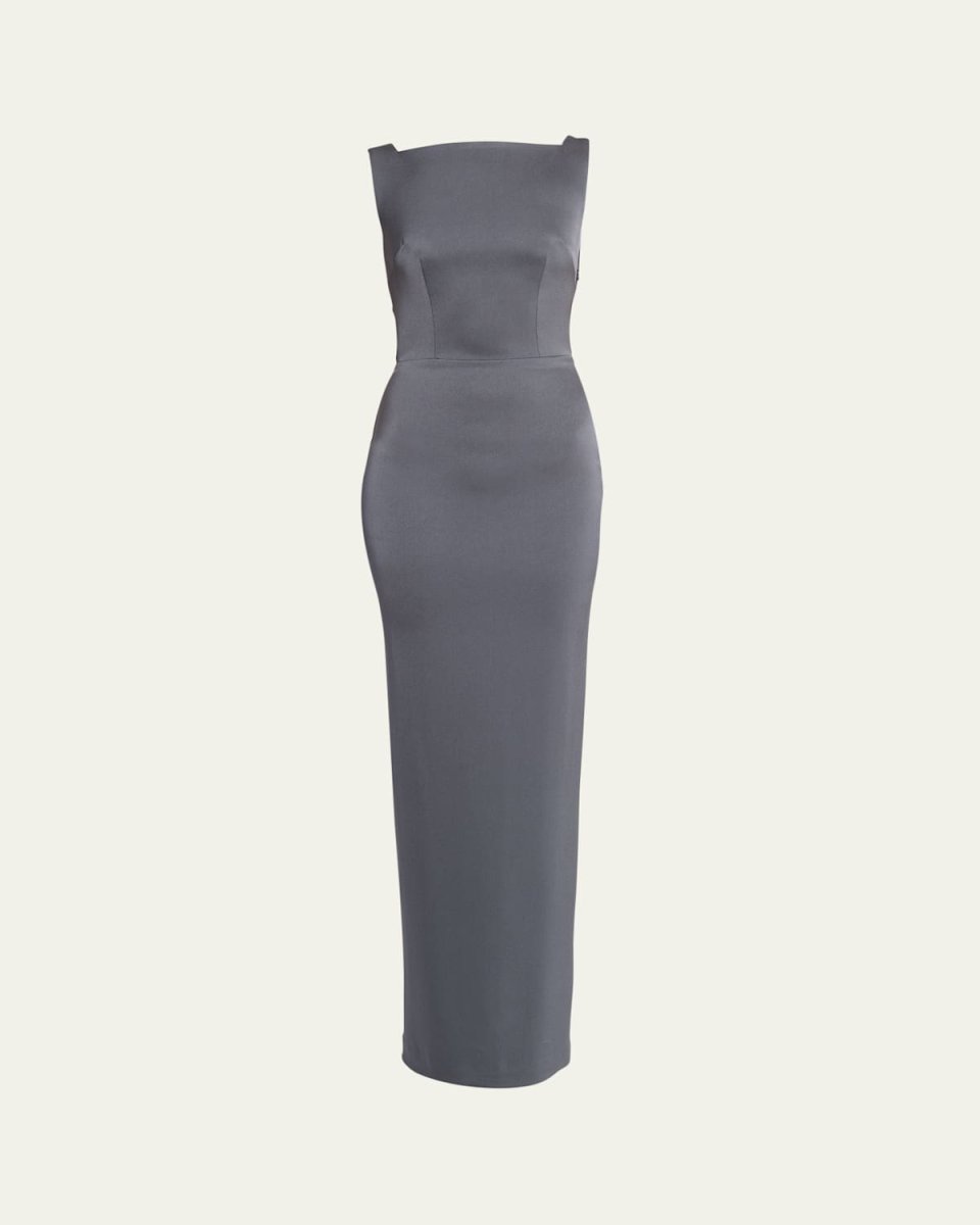 Backless Draped Satin Crepe Column Gown