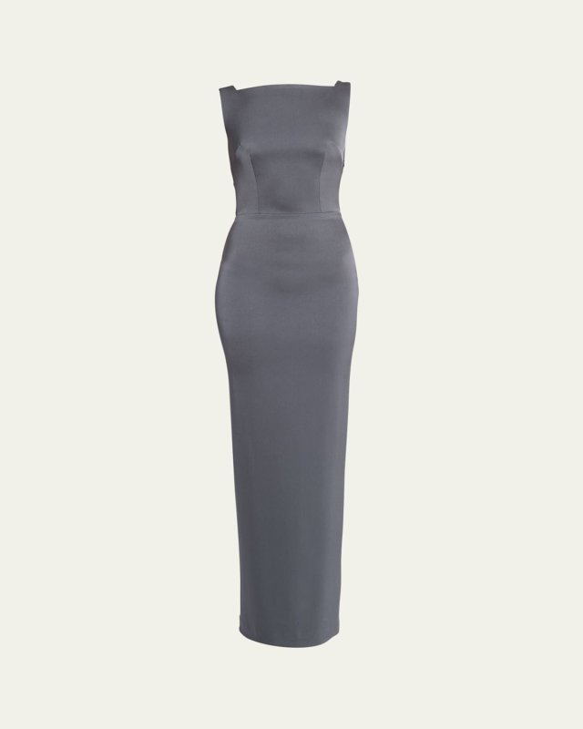 Backless Draped Satin Crepe Column Gown