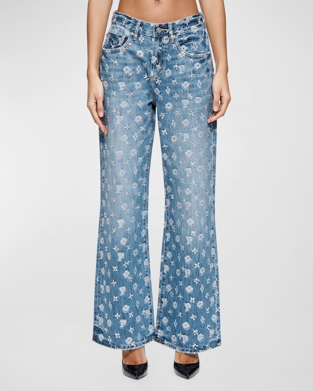 Wide-Leg Mono Bling Jeans
