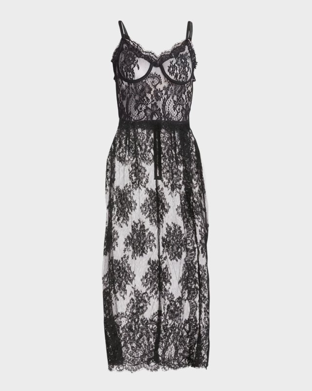 Pizzo Chantilly Lace Bustier Midi Dress