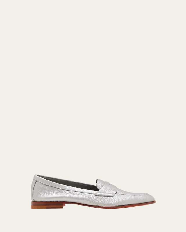 Famed Metallic Leather Penny Loafers