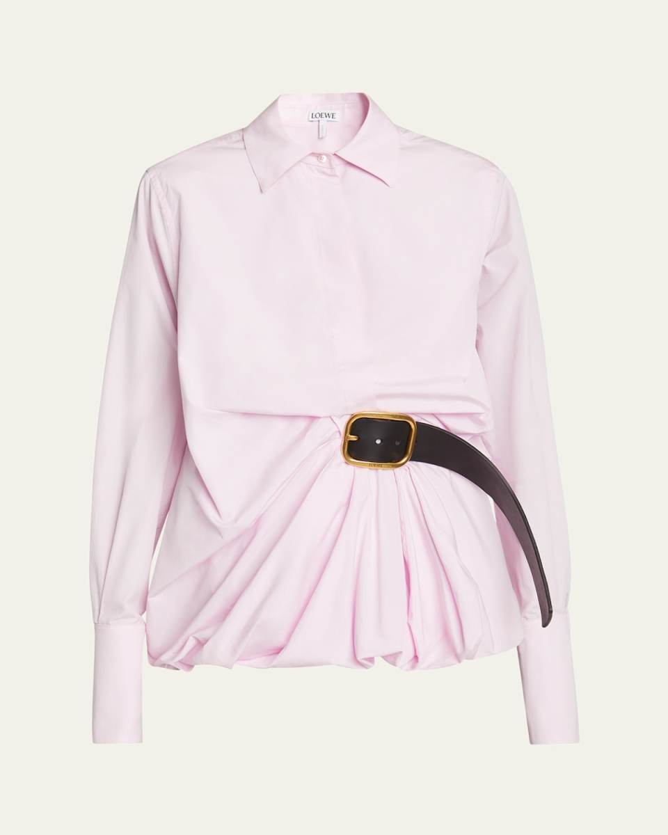Belted Balloon-Hem Blouse