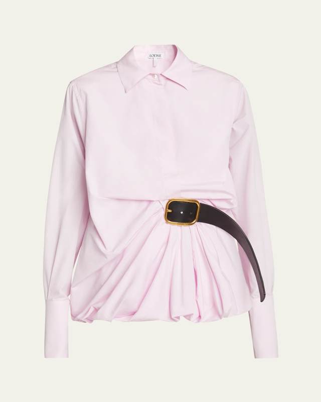 Belted Balloon-Hem Blouse