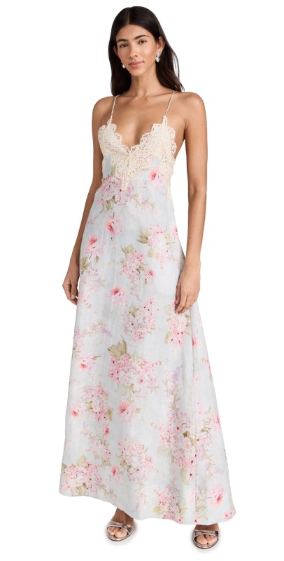 Zimmermann Halliday A-Line Maxi Dress Blue Watercolor Floral