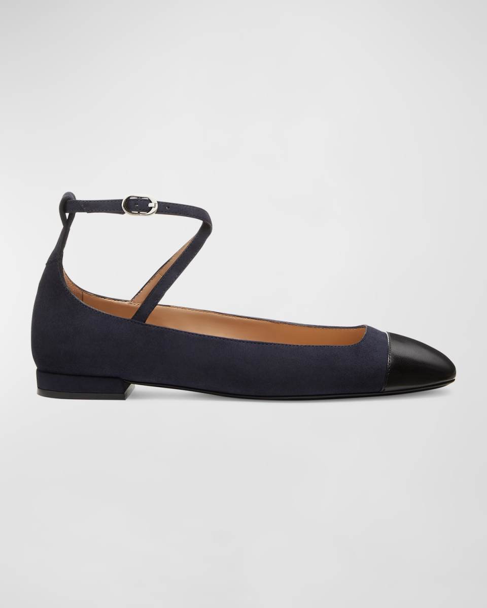 Eden Mixed Leather Ankle-Strap Ballerina Flats
