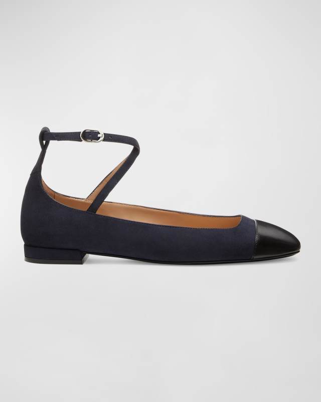 Eden Mixed Leather Ankle-Strap Ballerina Flats