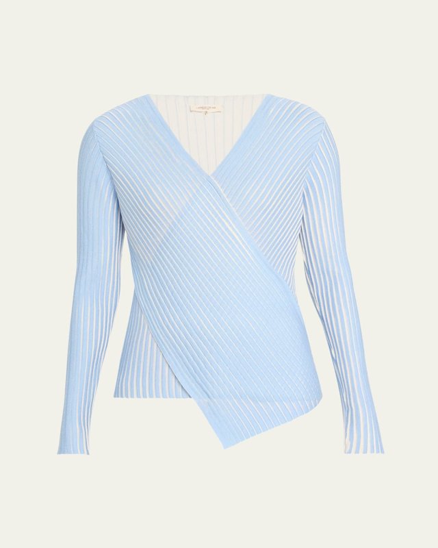 Ribbed Colorblock Faux Wrap Sweater