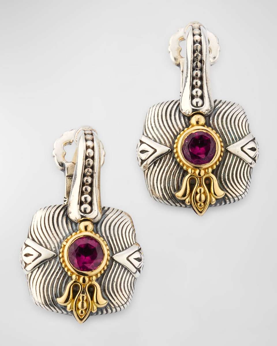 Silver and Gold Rhodolite Drop Earrings